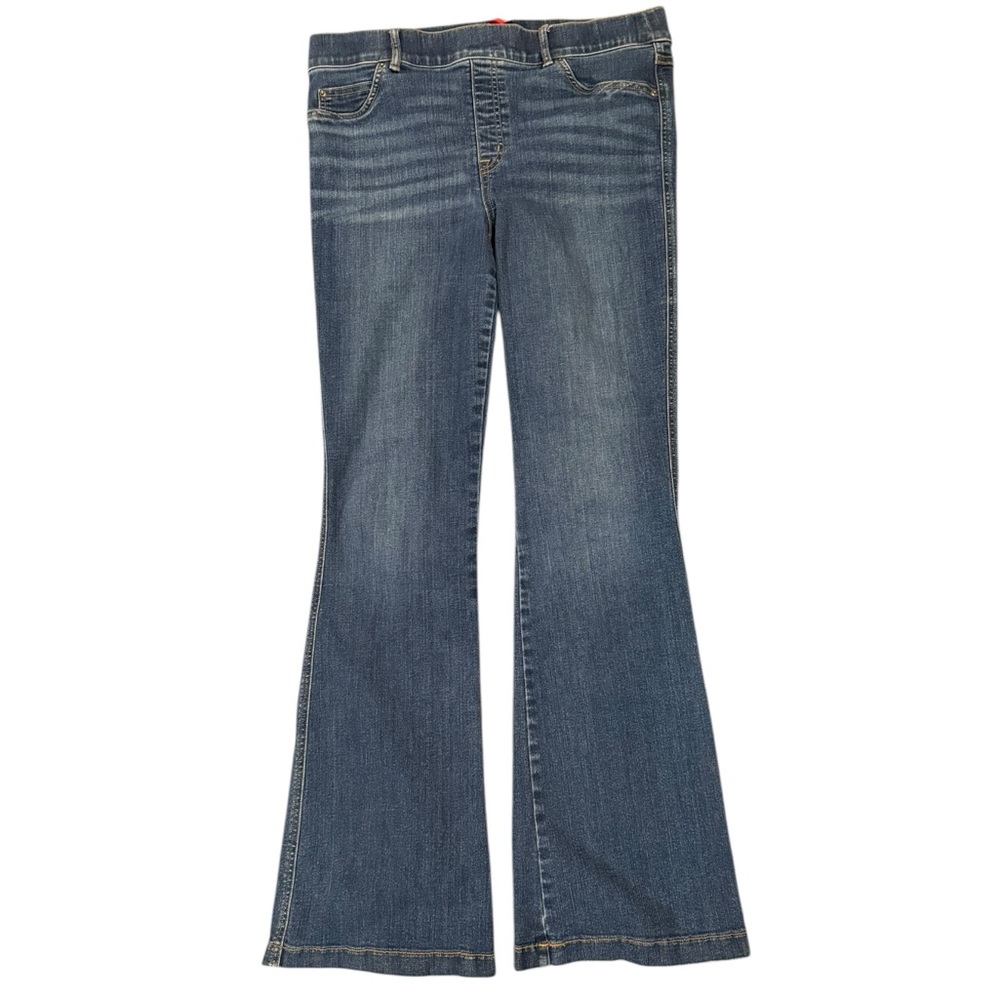 SPANX XL Flare pull on stretchy denim blue jeans slimming comfort tummy control